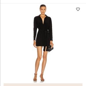 NORMA KAMALI Mini Tie Front Shirt Dress BLACK XS